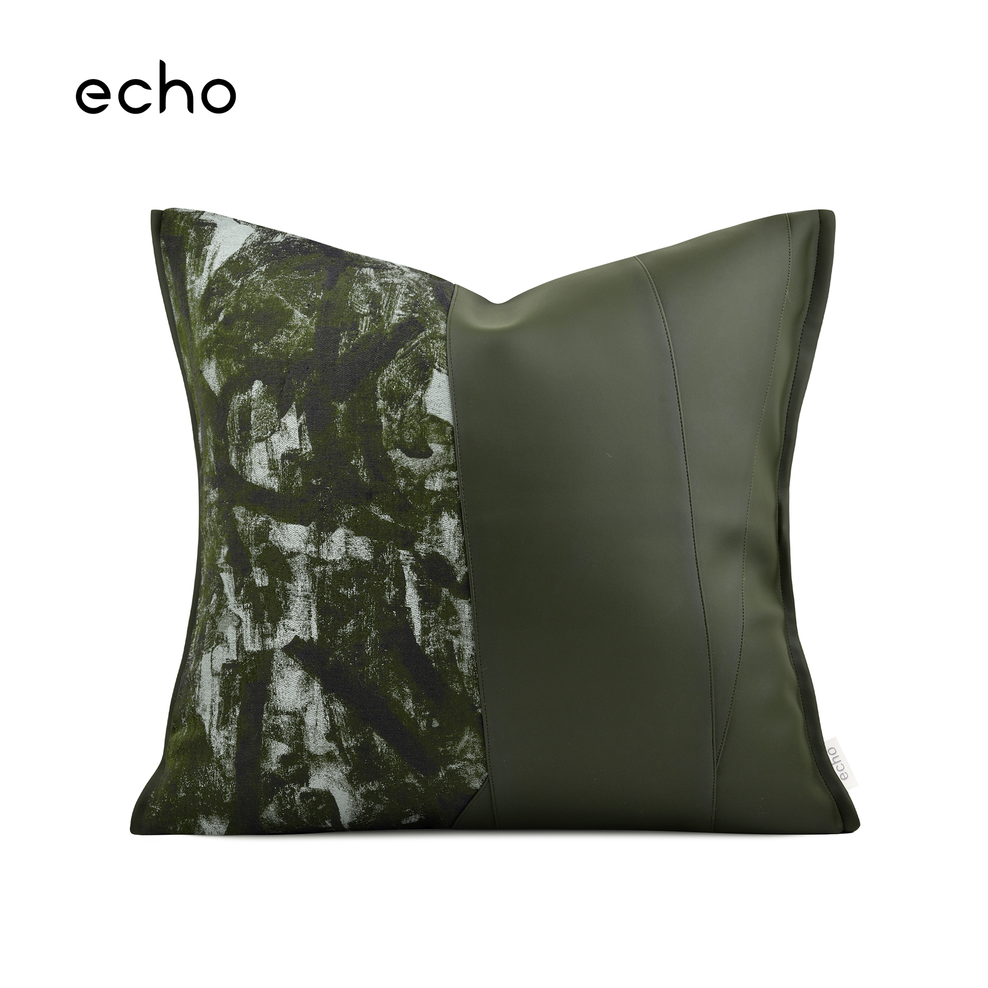 echo复古轻奢中古风油画感深绿色拼接抱枕样板间别墅客厅沙发靠垫