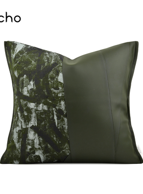 echo复古轻奢中古风油画感深绿色拼接抱枕样板间别墅客厅沙发靠垫