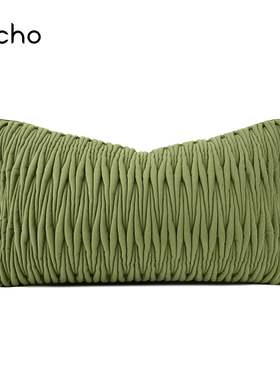 echo现代简约样板间抱枕沙发客厅绿色压皱间棉立体感腰枕靠垫套