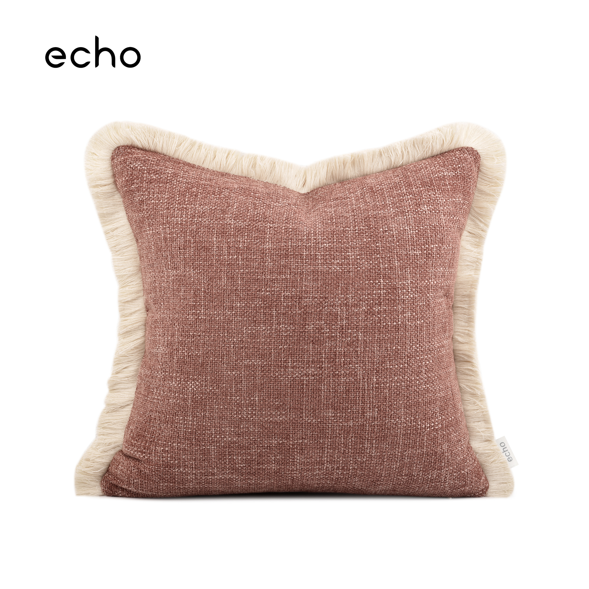 echo现代简约粉色棉麻雪尼尔拼接流苏抱枕别墅女孩房样板间方靠垫