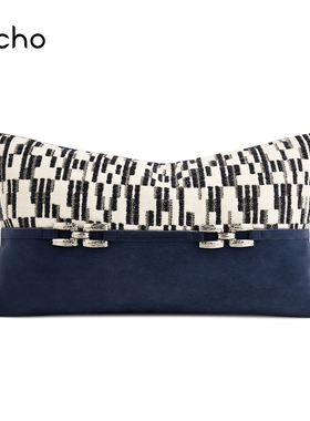 echo现代简约蓝色科技绒拼接样板间装饰沙发别墅抱枕轻奢腰靠垫套