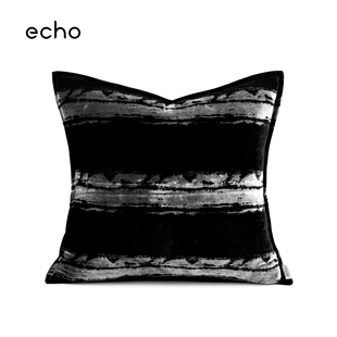 echo法式轻奢Velvet Pillow样板间高级感黑灰真丝绒床上抱枕靠垫