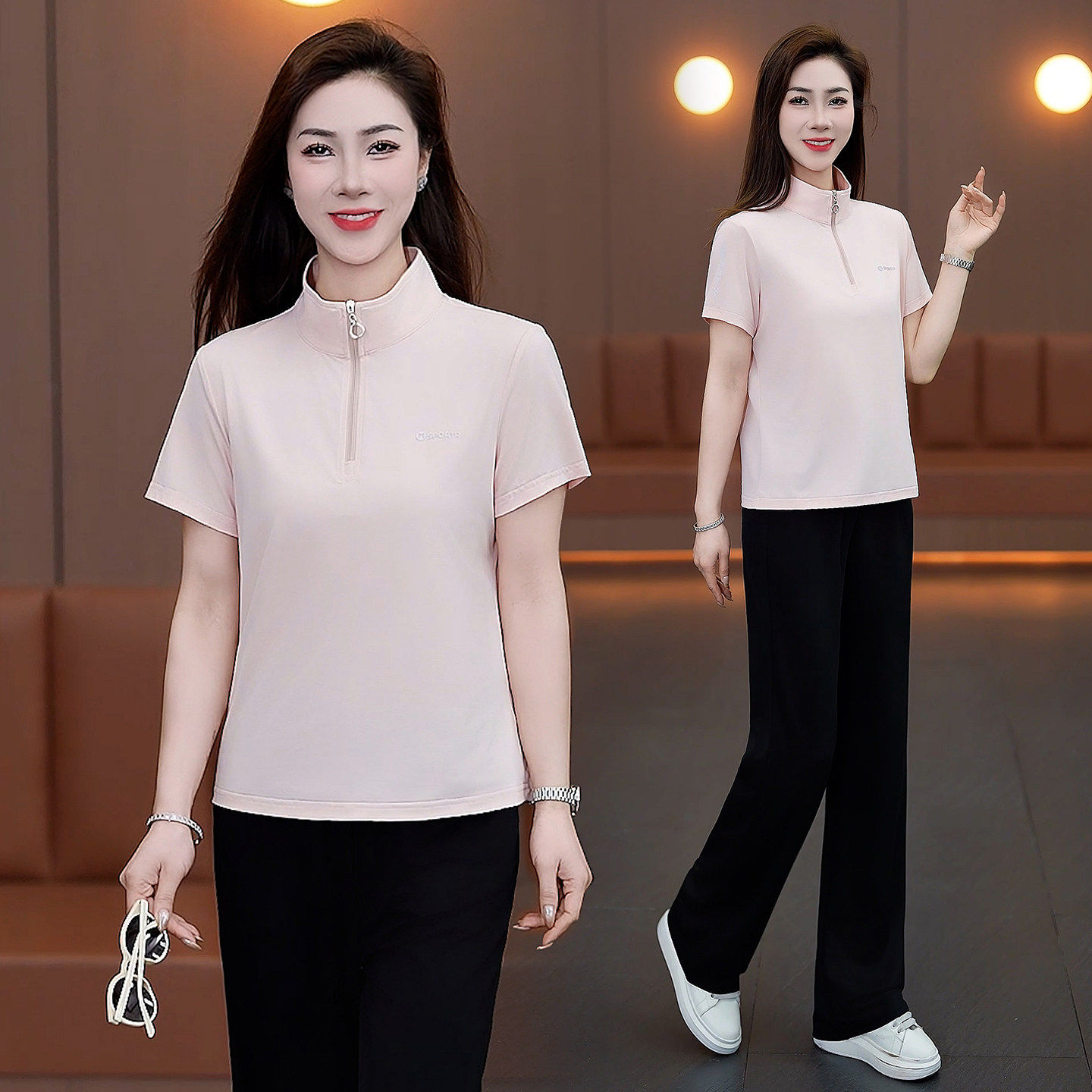 运动套装女2026夏季新款洋气减龄冰丝简约短袖小个子跑步服两件套