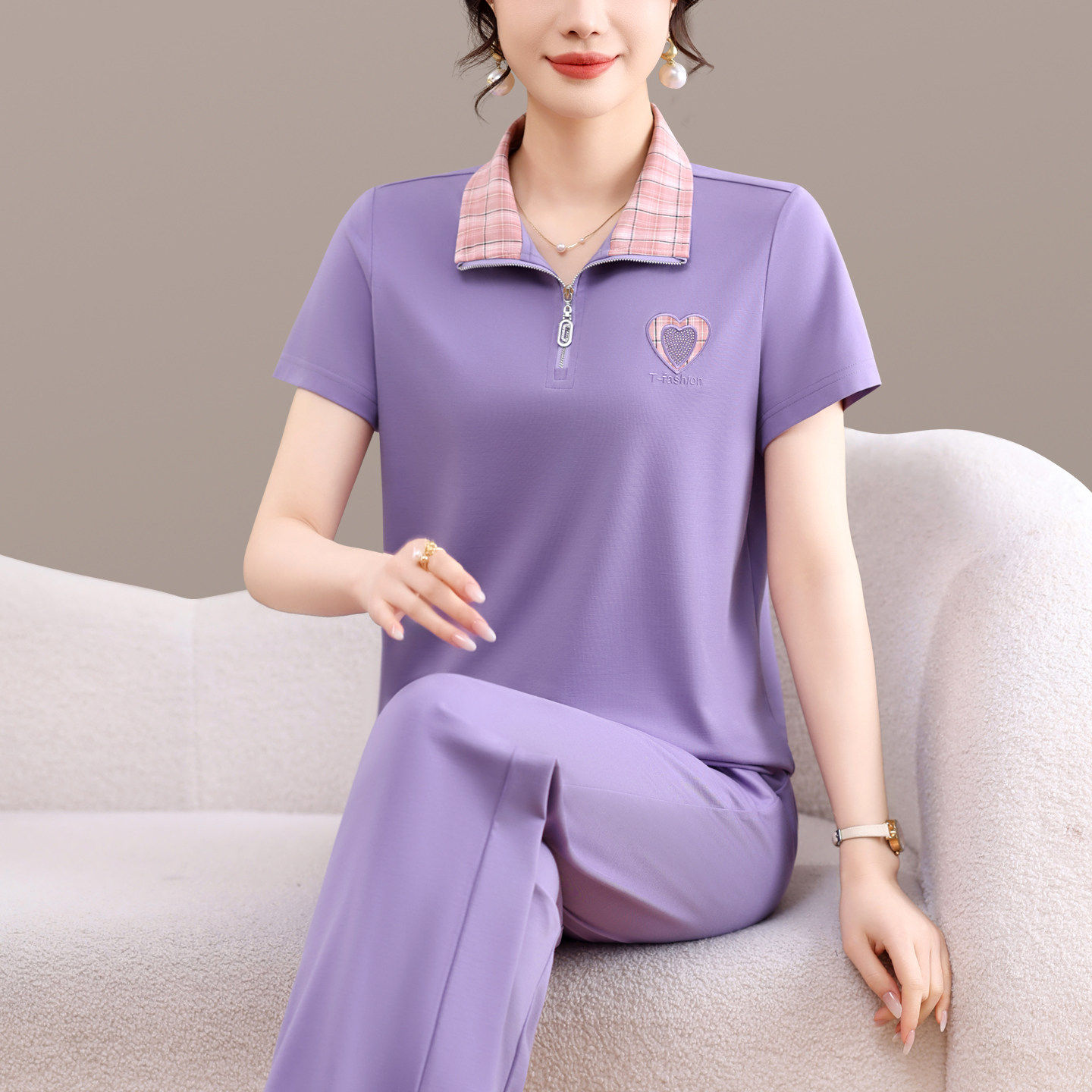 运动套装女2026夏季冰丝短袖品牌减龄显瘦小个子洋气跑步服两件套