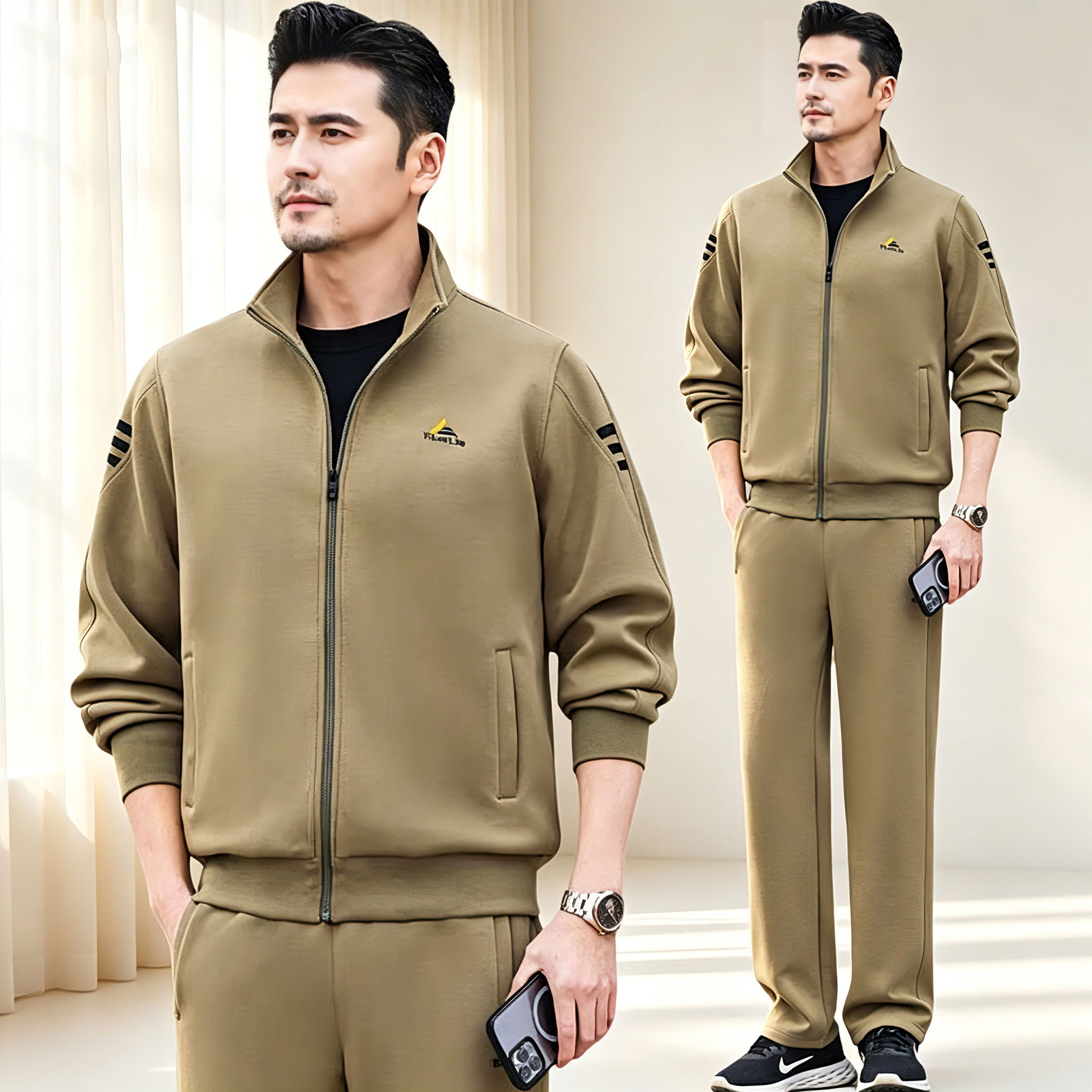 休闲服运动套装男秋季高级感三件套中老年开衫宽松显瘦外套爸爸装