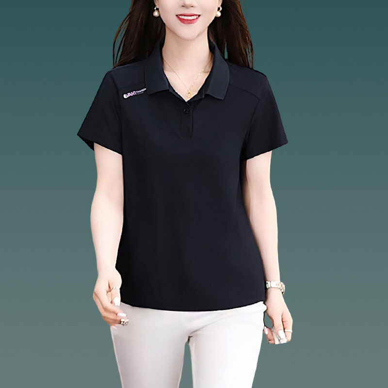 翻领冰丝t恤短袖女2026新款中年妈妈夏季polo衫有领速干运动上衣