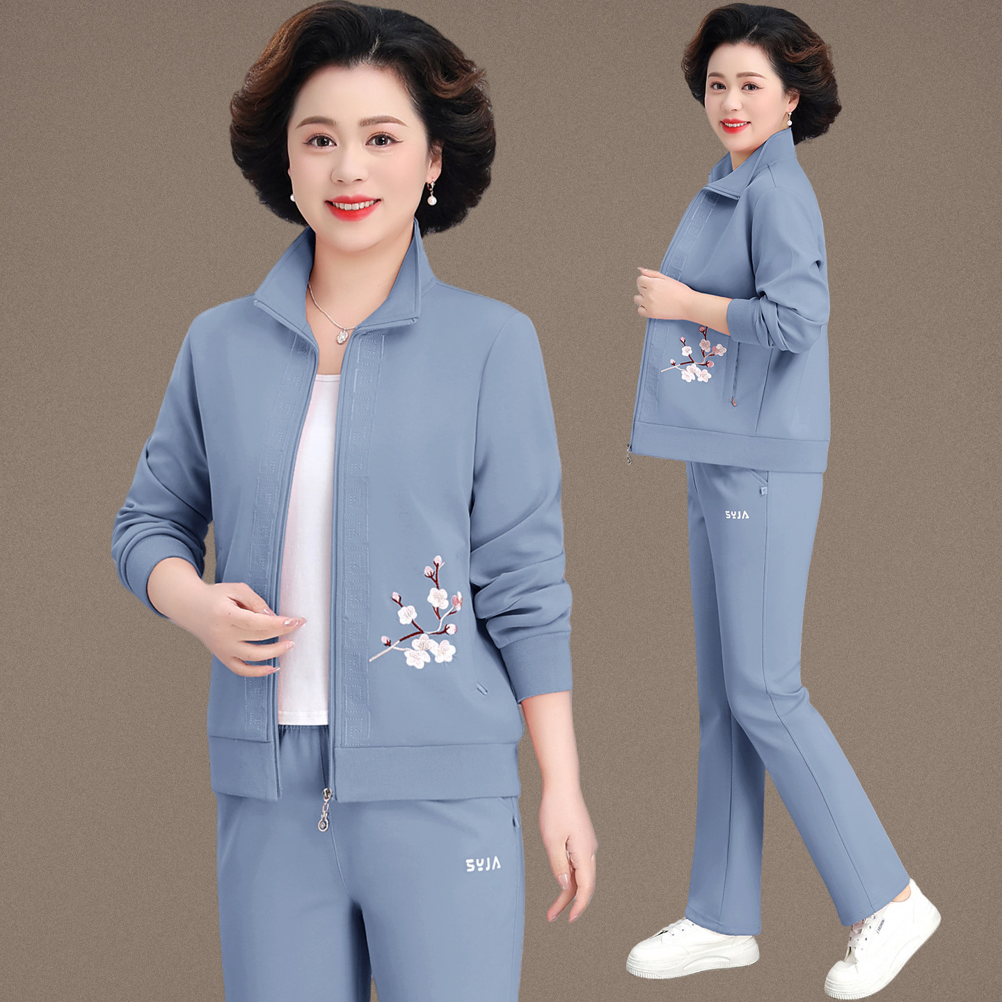 中老年运动套装女春秋妈妈秋装外套40岁50洋气大码中年休闲三件套