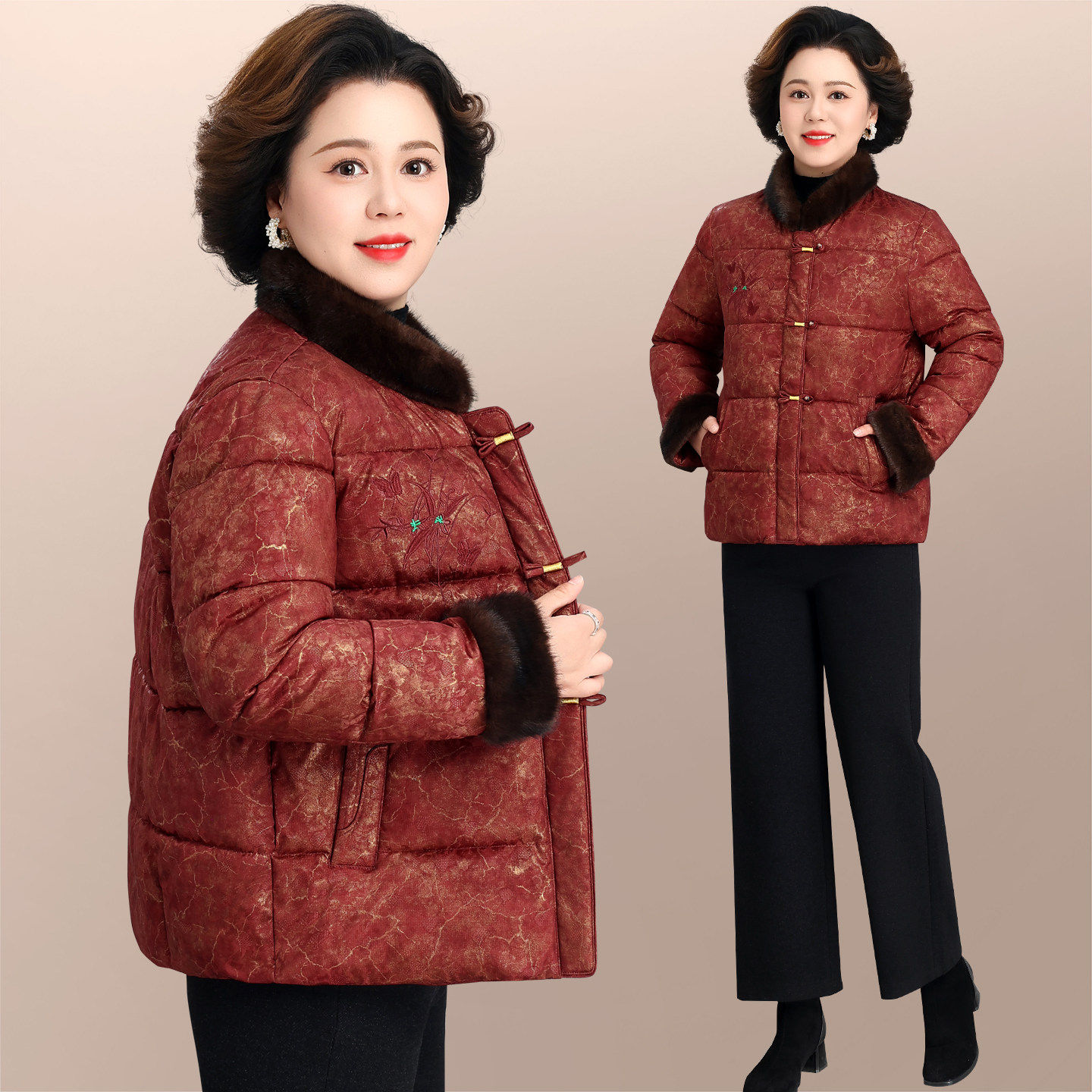 国风妈妈冬装棉服2026新款冬季立领加厚保暖时尚气质花色上衣外套