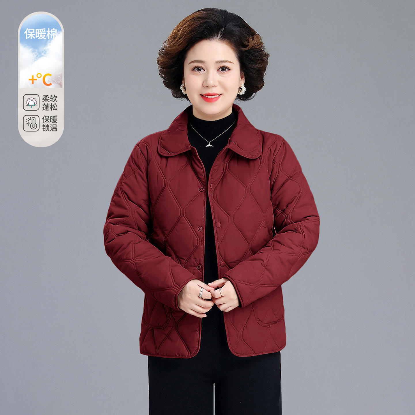 轻薄短款棉衣女中老年妈妈装翻领保暖棉服外套洋气减龄袄子小个子
