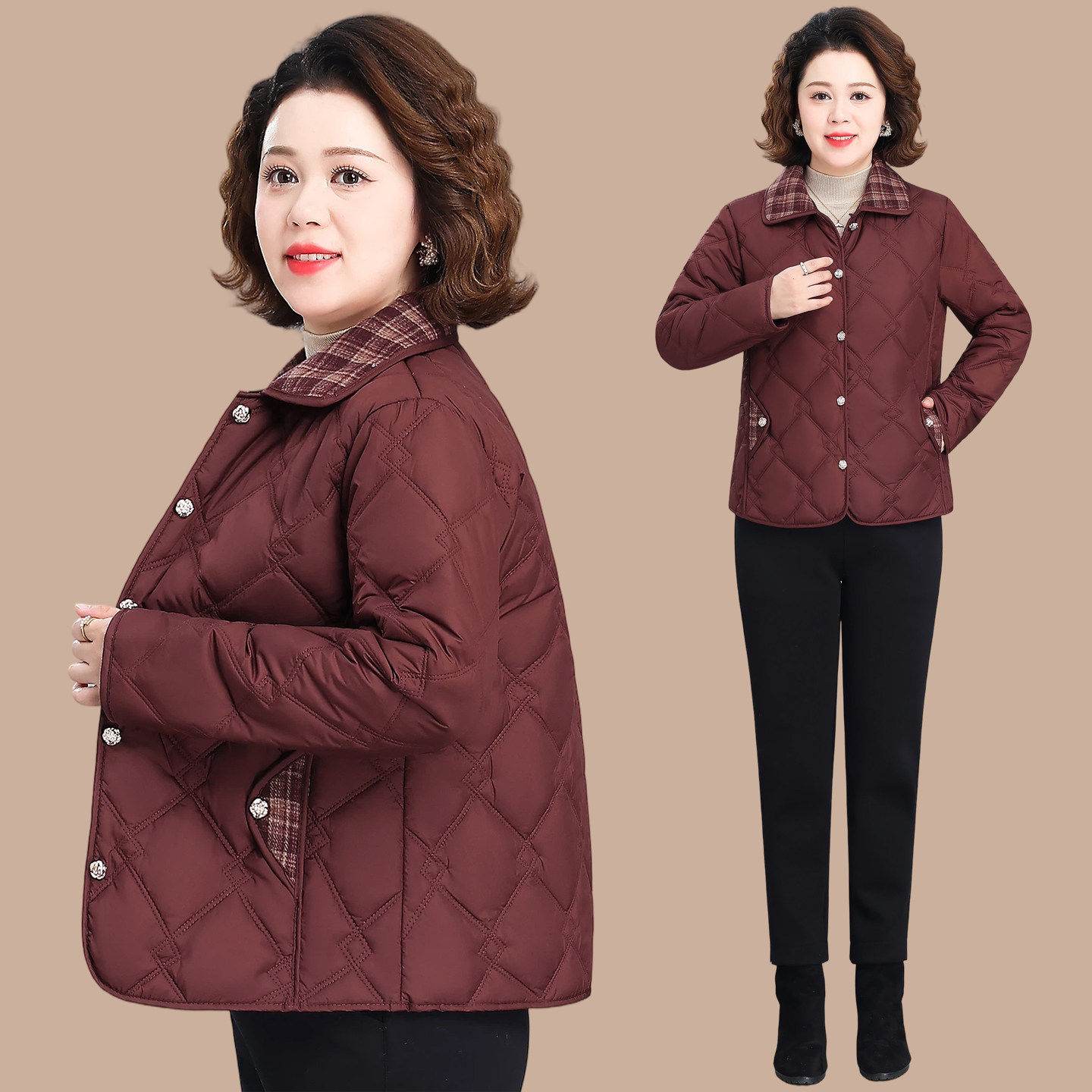 初冬轻薄夹棉外套女高级感2026新款中年妈妈装短款二棉轻便小薄袄