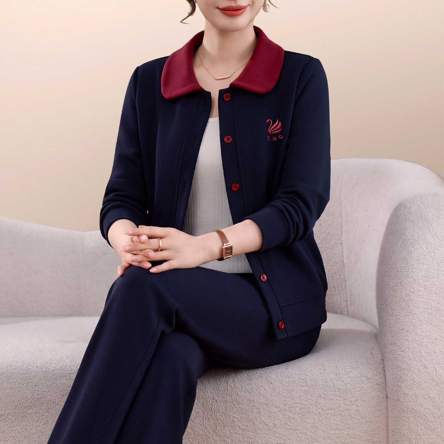 休闲运动套装女春秋款2026新款宽松显瘦洋气质妈妈开衫卫衣两件套