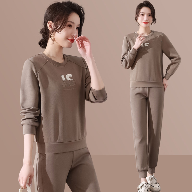 中老年女装春秋时尚宽松运动服套装妈妈装洋气圆领卫衣休闲两件套
