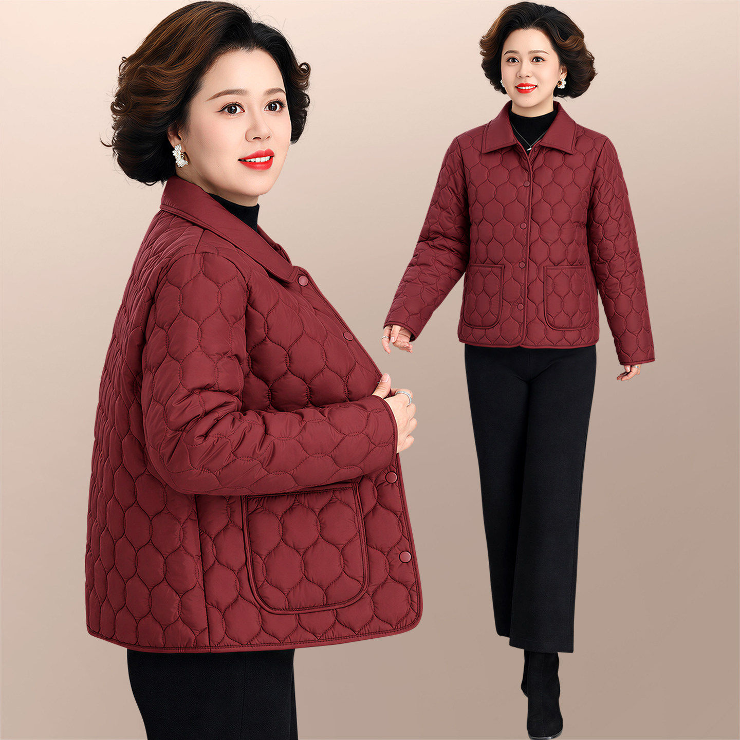 轻薄棉袄女款2026新款冬季翻领夹棉保暖外套洋气减龄中年妈妈上衣