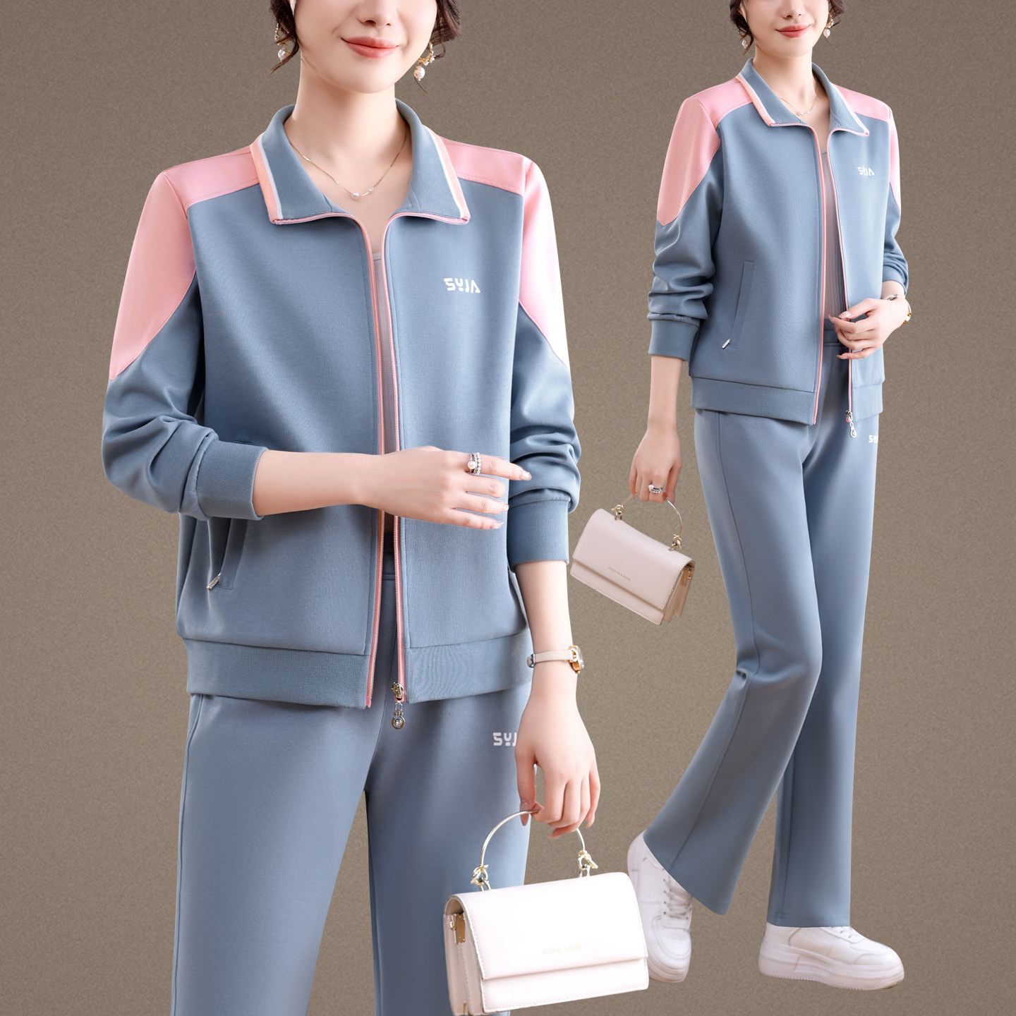 高端洋气妈妈春装运动服套装2026新款中老年女装春秋季休闲两件套