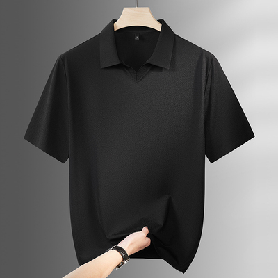 夏季冰丝大码翻领短袖T恤男加肥加大胖子宽松纯色无痕凉感Polo衫