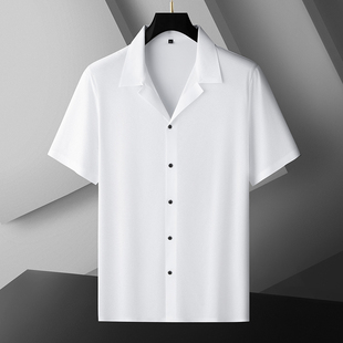 短袖 夏季 高档纯色西装 领大码 男加肥加大宽松胖子高弹商务衬衣 衬衫