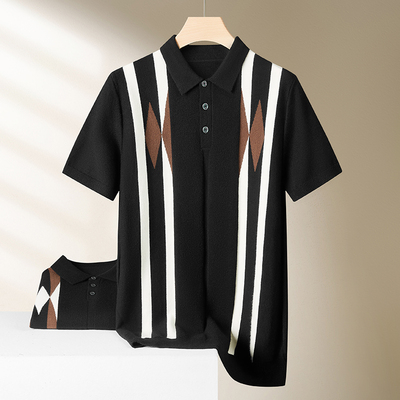 大码翻领短袖毛衣男秋冬季新款潮胖子加肥宽松时尚半袖针织羊毛衫