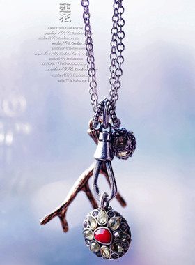 No.349 Lucky brand 幸运鹿角 镀金镶宝石复古双层多坠项链