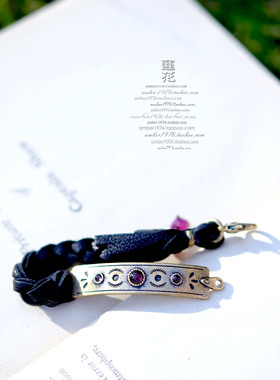 No.399 Lucky Brand 落拓气质 旧系镀金宝石皮质编织幸运手绳手链