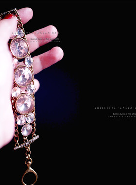 No.220 Fossil 欧美风合金镀金镶嵌水晶花式切割粉色宝石手链现货