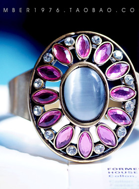 No.16「宝石轮盘」挪威A&C 猫眼石镶嵌镀金Vintage复古开口手镯