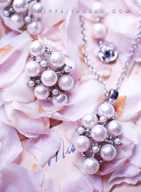 小香风珍珠镶嵌镀金耳钉长项链