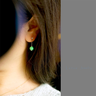 折子戏 小而美系列 肆┆老坑豆种翠绿翡翠珠18k白金钻石耳钉