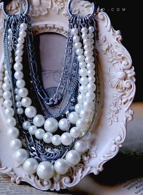 重工宝石珍珠多层项链