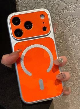 适用苹果17promax手机保护壳iphone17橙色秒变大视窗迷彩磁吸皮纹16promax保护套15pro外壳14pm全包防摔新款1