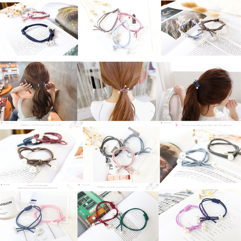 扎头发橡皮筋双层防滑珍珠蝴蝶结