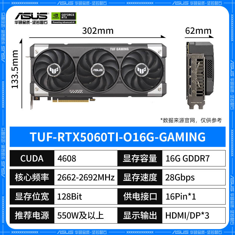 thumbnail for Asus Rtx5060Ti 8G/16G Snow Leopard Master Tuf Megalodon Brand New Desktop Gaming Graphics Card