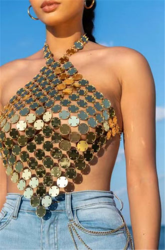 性感露背拼接吊带背心欧美风