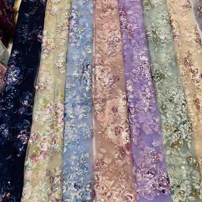 国风牡丹跨境亮片花朵立体刺绣