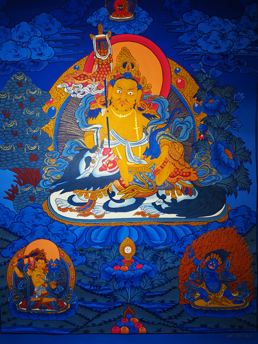 尼泊尔西藏纯手绘唐卡 非遗文化民族手工艺 财宝天王 装饰画 收藏