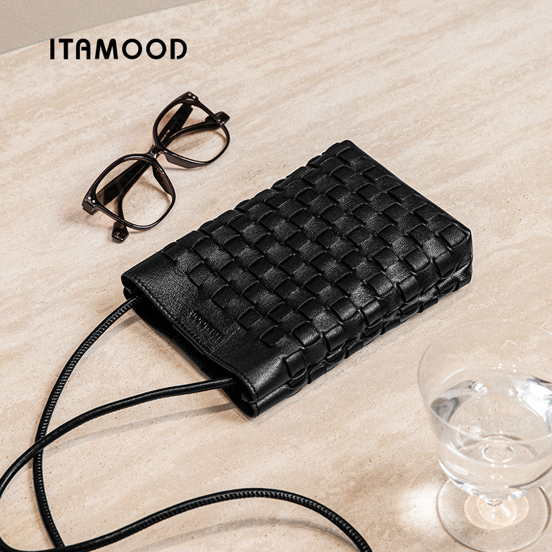 羊皮手机包妙迪新款轻便真皮编织单肩斜挎小包包女上班杂物小拎包