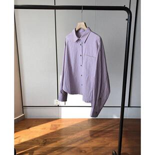 盐缩工艺 全棉衬衫 100%棉料 宽松条纹长袖 女 纸皱感 识货币收