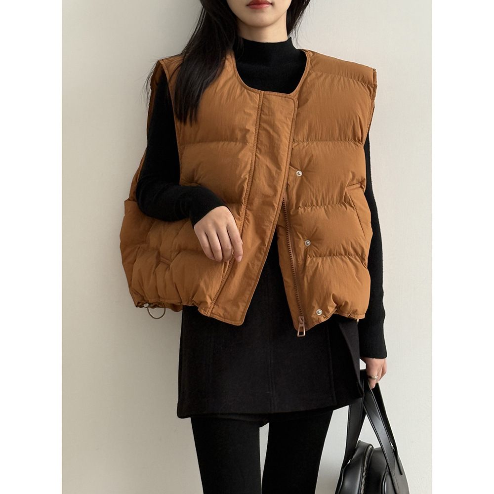 言双 韩系简约圆领棉马甲女 冬季时尚百搭保暖叠穿背心外套