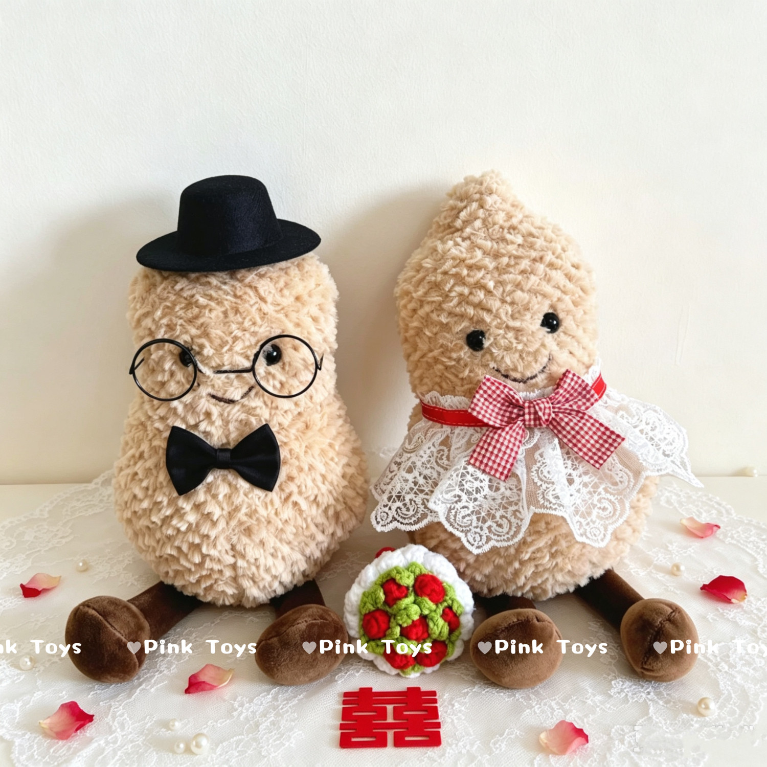 好事花生压床娃娃一对结婚婚纱礼服可爱花生婚房公仔订婚结婚礼物