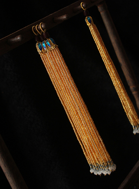 黄色 小米珠流苏手工串珠 景泰蓝古风发簪发饰半成品 DIY制作配件