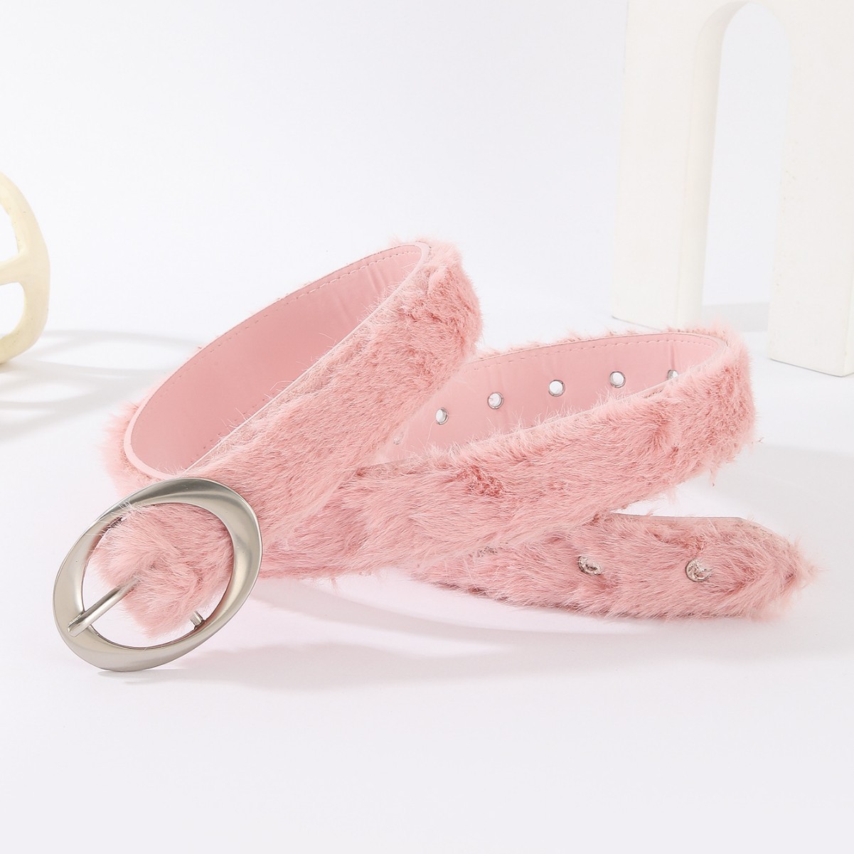 新款秋冬新品仿兔毛绒粉轻奢腰带