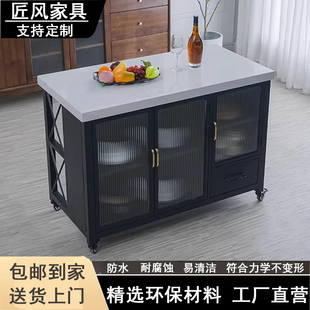 厨房中岛柜大理石料理台开放式一体家用储物柜可移动餐边柜置物架