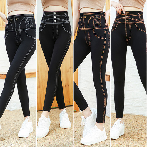 春秋款女式莫代尔纽扣高弹打底裤