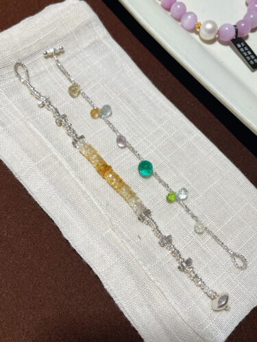 泰国清迈纯手工925纯银天然水晶手链女款小众设计感多巴胺叠戴款
