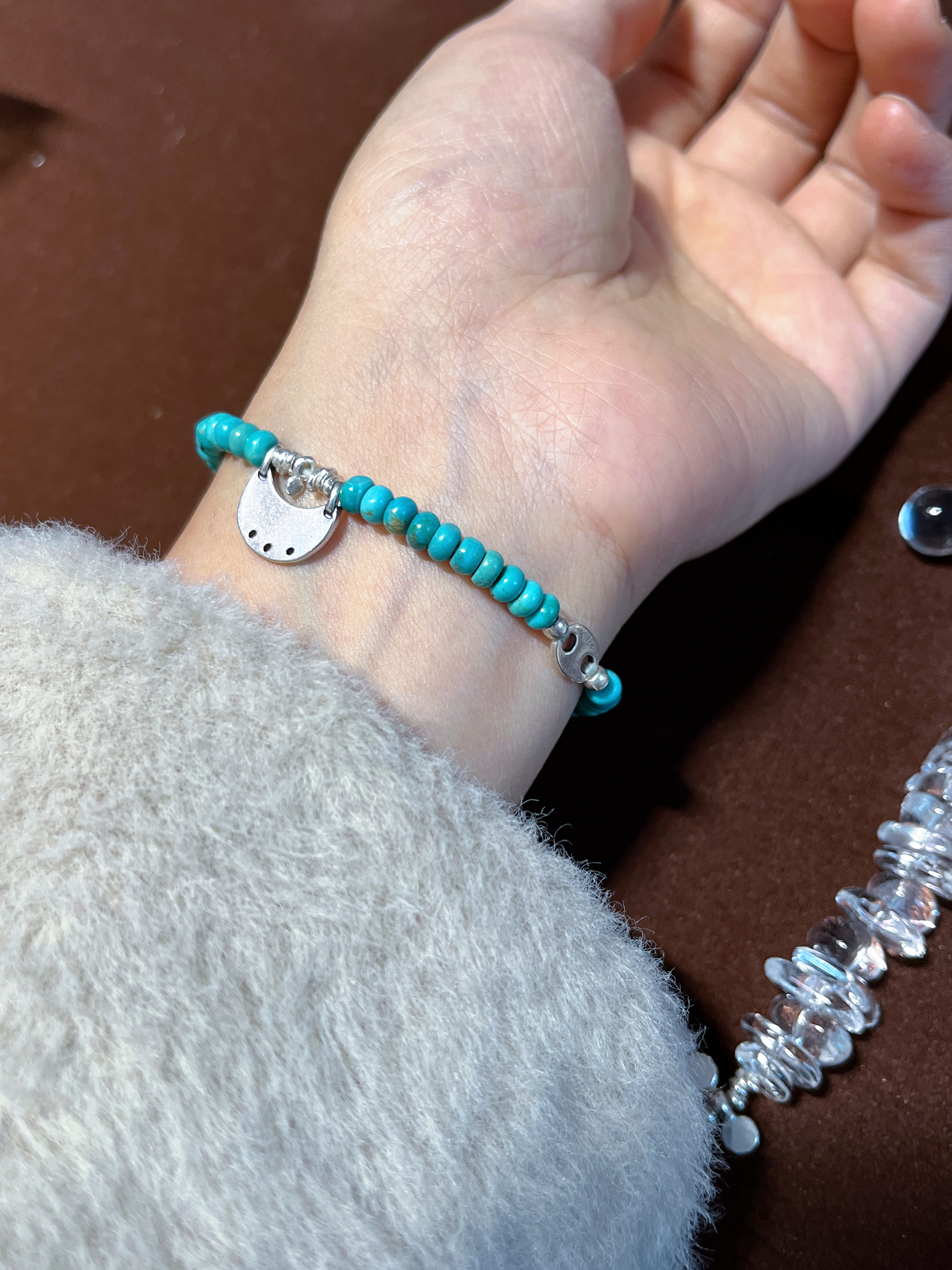 纯手工925纯银天然绿松石手链女款小众设计复古感高级轻奢叠戴