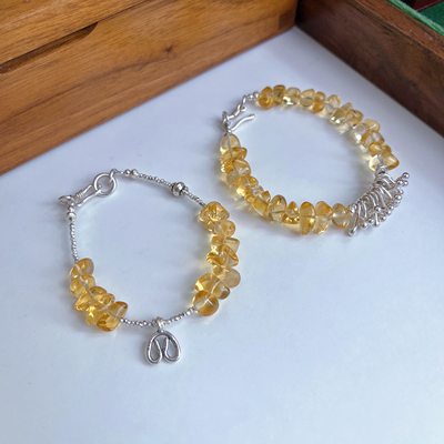 清迈银小众设计925纯银天然不规则黄水晶交叉吊坠碎银子手链女