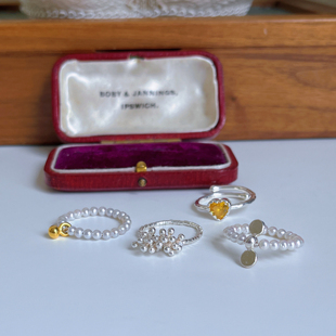 原创小众设计天然淡水珍珠925银浆果爱心戒指叠戴开口戒清迈配件