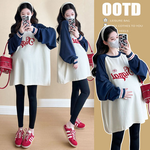 大码 2025孕妇装 宽松胖MM200斤中长款 新款 卫衣潮妈休闲简约风 秋季