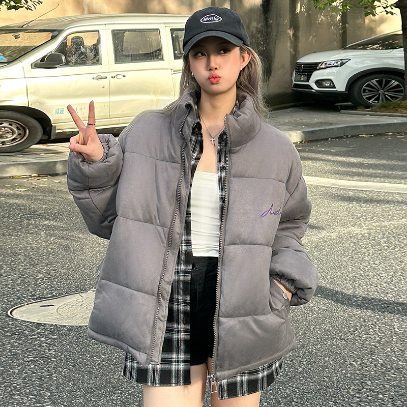 实拍 2024冬季新款女短款羽绒棉服立领宽松小个子面包服棉服外套