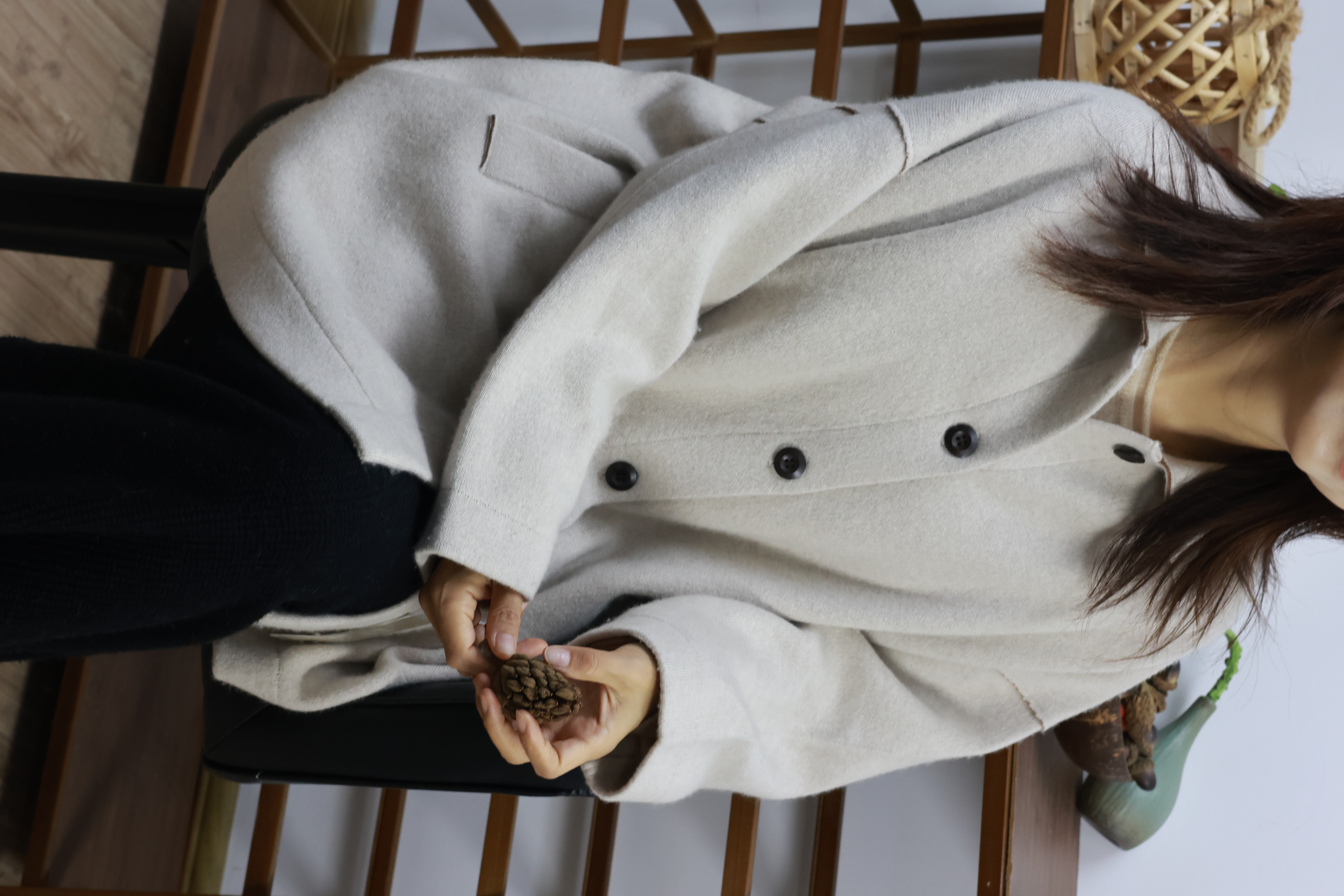 【LU】 羊绒双面可穿大衣    100%纯山羊绒针织短款翻领大衣