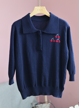 【LU】  ZHOU 迅同款   三颗樱桃羊绒上衣中袖休闲polo领